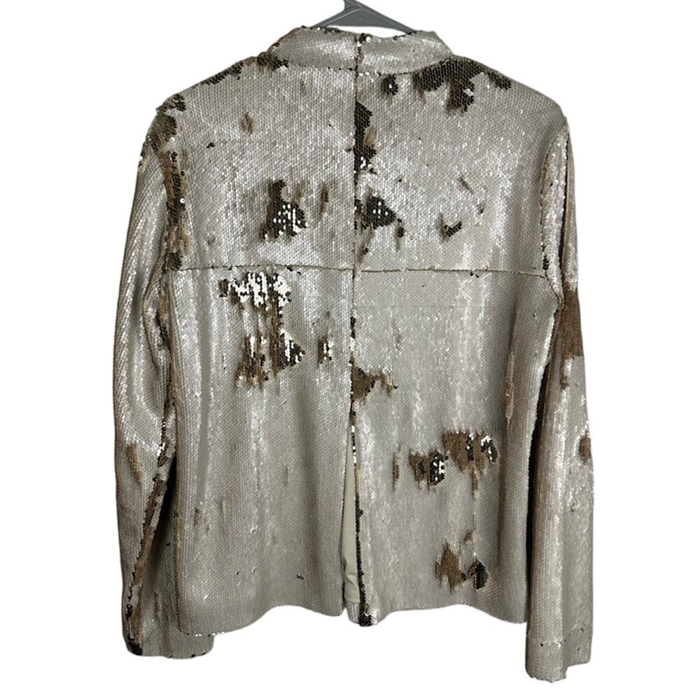 NWT Second Female Gold Champagne Flip Sequin Split Back Mock Neck Blouse Medium - Picture 3 of 8